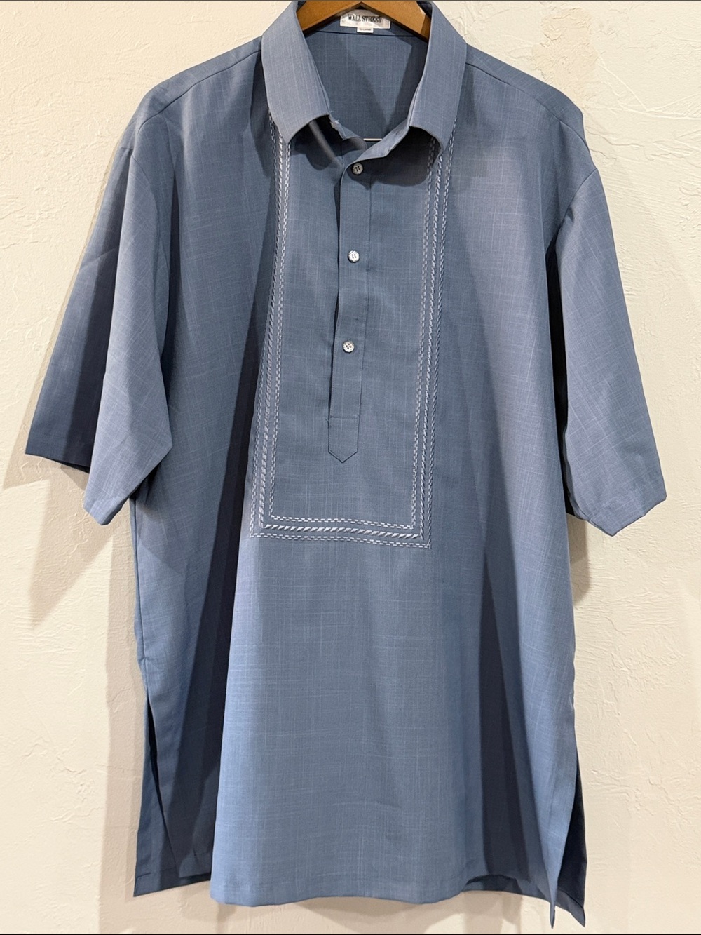 Wall Street Men’s Short Sleeve Pleated Dress Shirt Blue Gray XX-Large